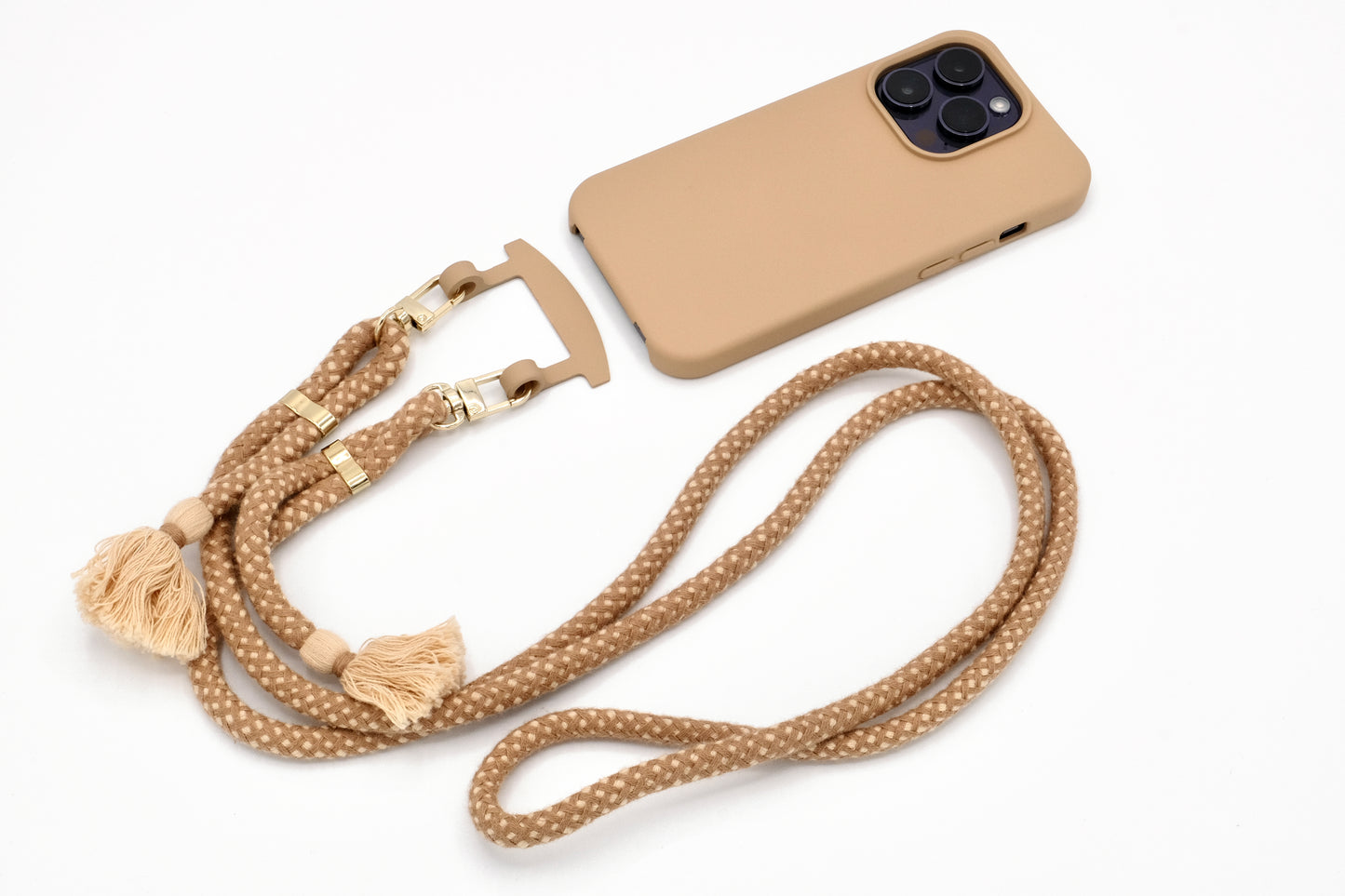 iPhone 2in1 Macadamia - modulare Handykette mit Baumwollkordel Cappuccino