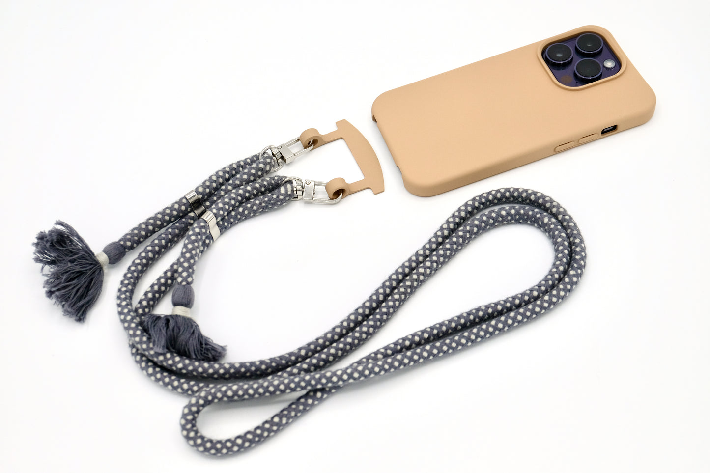 iPhone 2in1 Macadamia - modulare Handykette mit Baumwollkordel Cappuccino