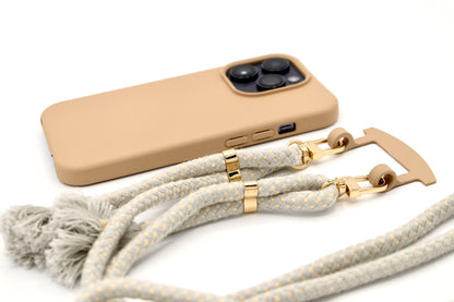 iPhone 2in1 Macadamia - modulare Handykette mit Baumwollkordel Blaugrau