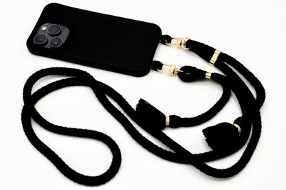 iPhone 2in1 Schwarz - modulare Handykette mit Baumwollkordel All Black