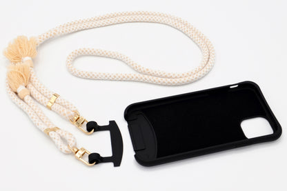 iPhone 2in1 Schwarz - modulare Handykette mit Baumwollkordel All Black