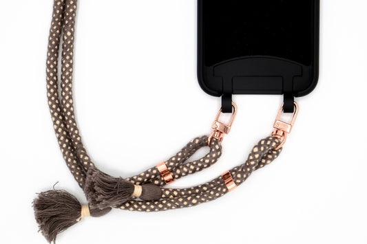 Samsung 2in1 Schwarz - modulare Handykette mit Baumwollkordel Mocca