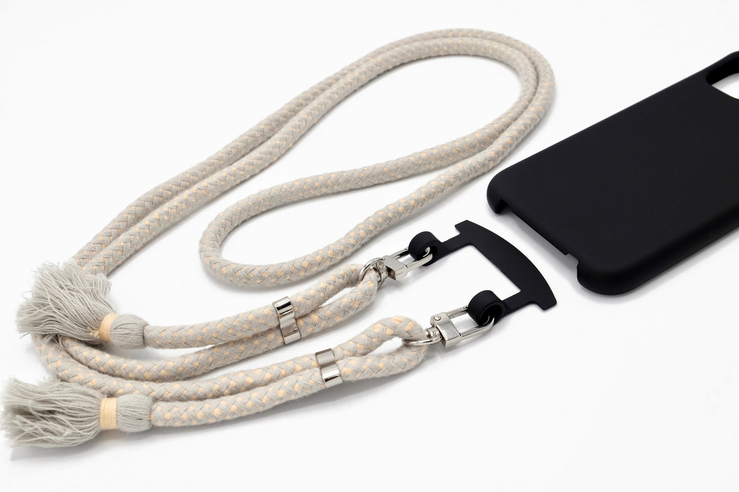 Samsung 2in1 Schwarz - modulare Handykette mit Baumwollkordel Mocca