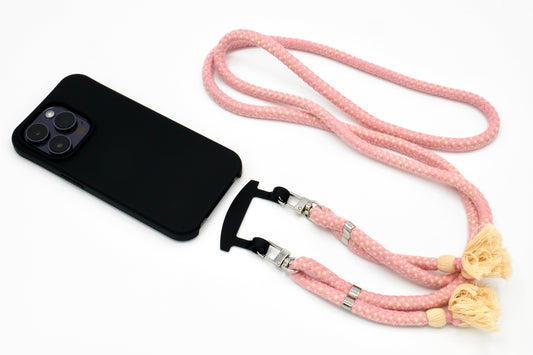 Samsung 2in1 Schwarz - modulare Handykette mit Baumwollkordel Rosa
