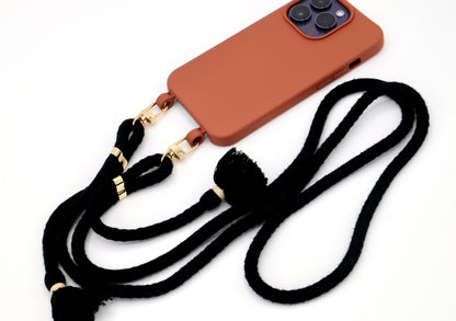 iPhone 2in1 Brick - modulare Handykette mit Baumwollkordel Rostrot