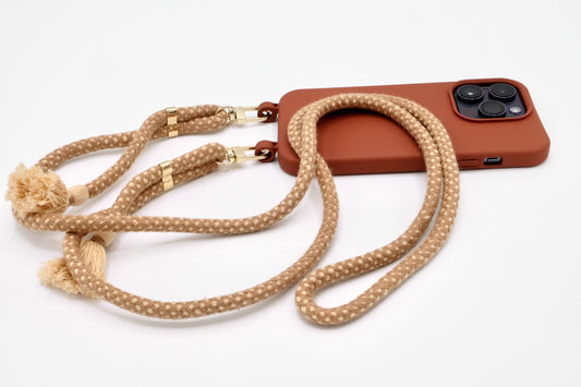 iPhone 2in1 Brick - modulare Handykette mit Baumwollkordel Cappuccino