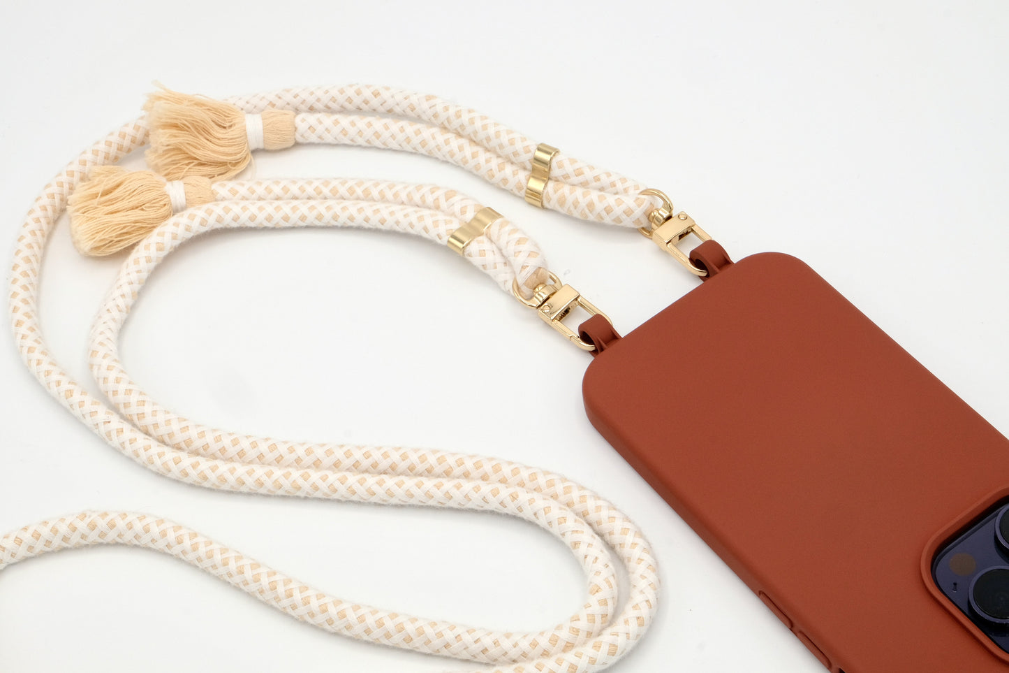 iPhone 2in1 Brick - modulare Handykette mit Baumwollkordel Creme