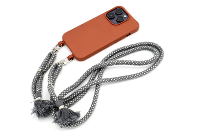 iPhone 2in1 Brick - modulare Handykette mit Baumwollkordel Rostrot