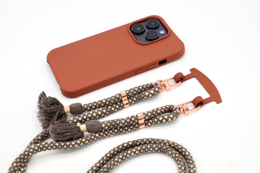 iPhone 2in1 Brick - modulare Handykette mit Baumwollkordel Mocca