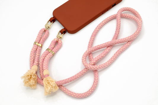 iPhone 2in1 Brick - modulare Handykette mit Baumwollkordel Rosa