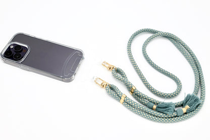 iPhone 2in1 Transparent - modulare Handykette mit Baumwollkordel Creme