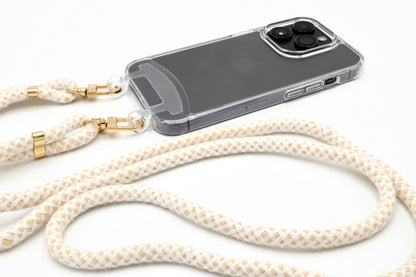 iPhone 2in1 Transparent - modulare Handykette mit Baumwollkordel Creme