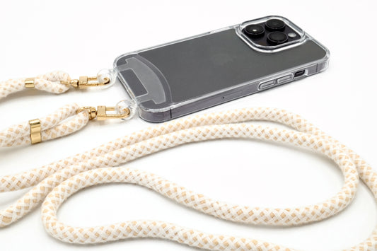 iPhone 2in1 Transparent - modulare Handykette mit Baumwollkordel Creme