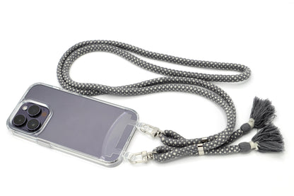 iPhone 2in1 Transparent - modulare Handykette mit Baumwollkordel Creme