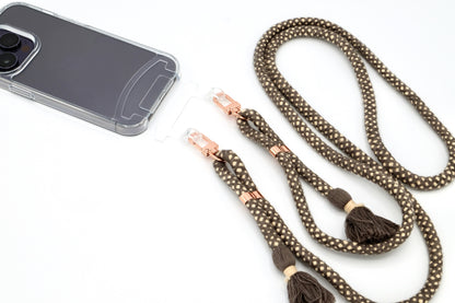 iPhone 2in1 Transparent - modulare Handykette mit Baumwollkordel Creme