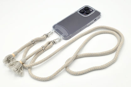 iPhone 2in1 Transparent - modulare Handykette mit Baumwollkordel Black Mix