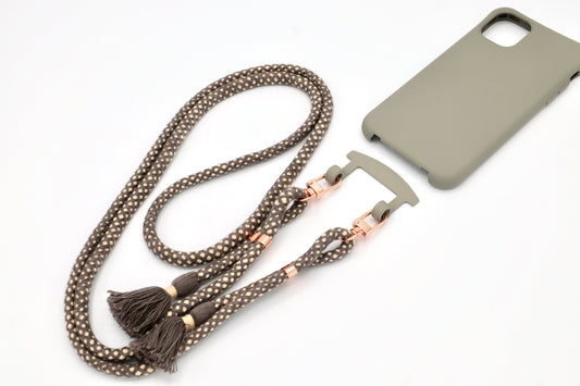 iPhone 2in1 Grau - modulare Handykette mit Baumwollkordel Mocca