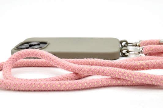 iPhone 2in1 Grau - modulare Handykette mit Baumwollkordel Rosa
