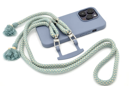 iPhone 2in1 Lavendel - modulare Handykette mit Baumwollkordel Black Mix