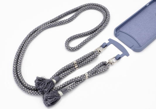 iPhone 2in1 Lavendel - modulare Handykette mit Baumwollkordel Grau