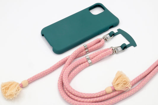 iPhone 2in1 Petrol - modulare Handykette mit Baumwollkordel Rosa