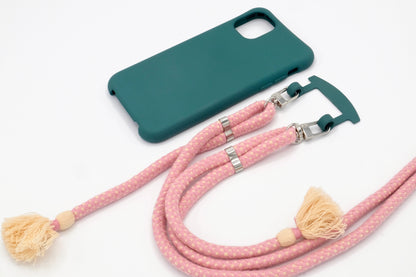 iPhone 2in1 Petrol - modulare Handykette mit Baumwollkordel Creme