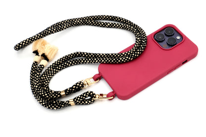 iPhone 2in1 Raspberry - modulare Handykette mit Baumwollkordel Mocca