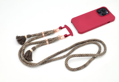 iPhone 2in1 Raspberry - modulare Handykette mit Baumwollkordel Mocca
