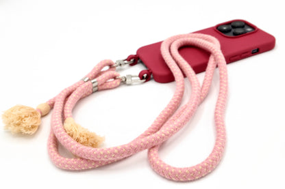 iPhone 2in1 Raspberry - modulare Handykette mit Baumwollkordel Mocca