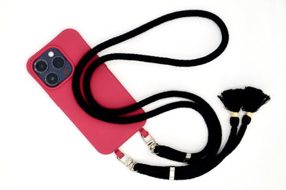 iPhone 2in1 Raspberry - modulare Handykette mit Baumwollkordel Creme