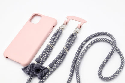 iPhone 2in1 Puderrosa - modulare Handykette mit Baumwollkordel Rosa