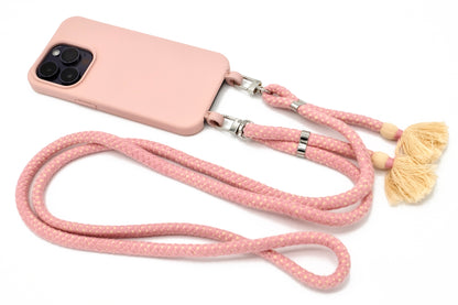 Handykette - Baumwollkordel mit 2 Karabinern Rosa