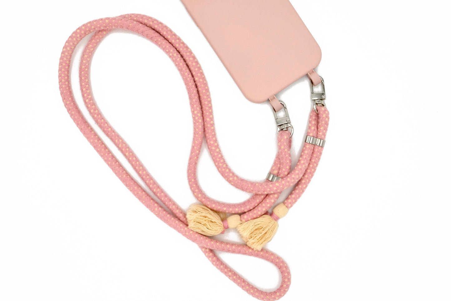Handykette - Baumwollkordel mit 2 Karabinern Rosa