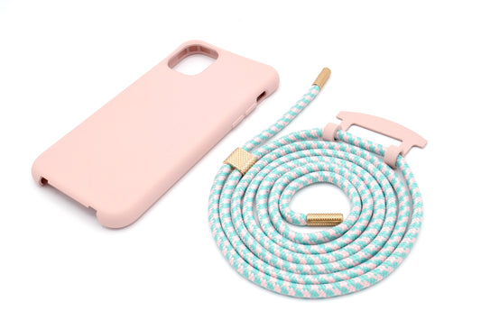 iPhone 2in1 Puderrosa - modulare Handykette mit Seil