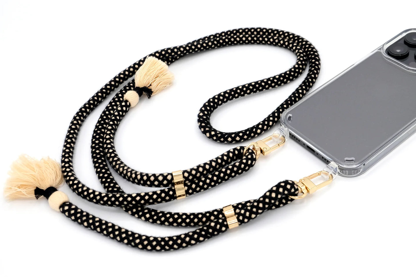 Handykette - Baumwollkordel mit 2 Karabinern Black MixHandykette -