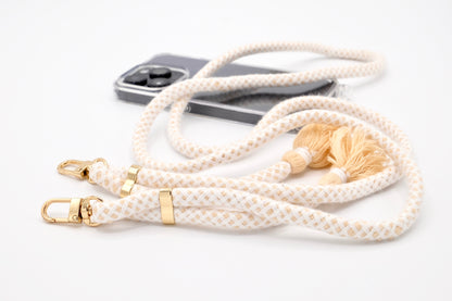 Handykette - Baumwollkordel mit 2 Karabinern Creme