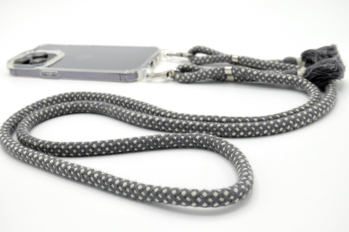 Handykette - Baumwollkordel mit 2 Karabinern Grau