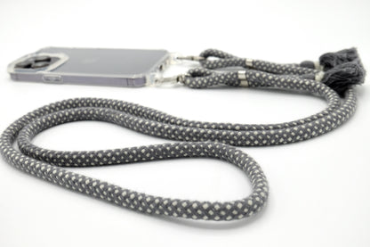 Handykette - Baumwollkordel mit 2 Karabinern Grau