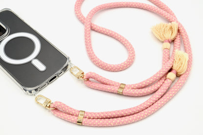 Handykette - Baumwollkordel mit 2 Karabinern Rosa