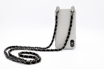 Handykette - Metall/veganes Leder mit Karabiner - Schwarz/Gunmetal