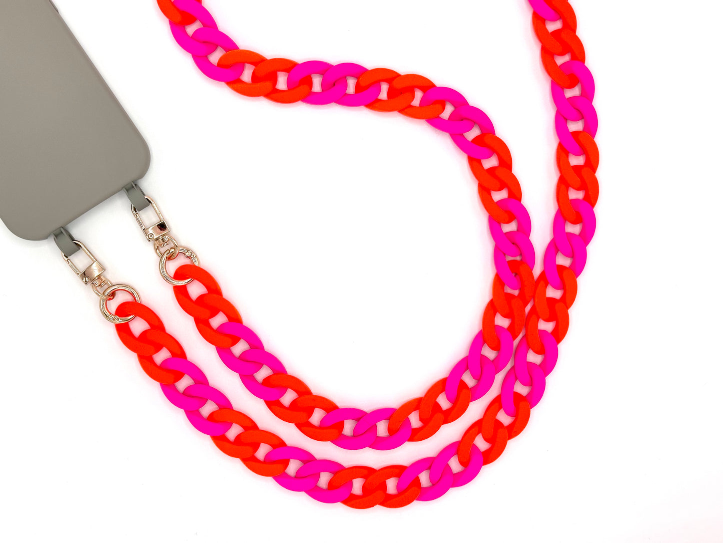 Handykette - lange Acrylkette "RUBBER EDITION" Neon Orange/Pink