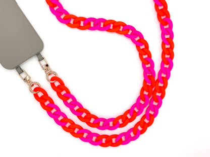 Handykette - lange Acrylkette "RUBBER EDITION" Neon Orange/Pink