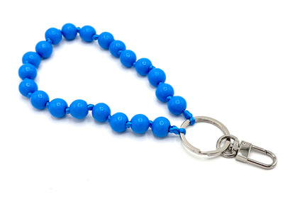 Schlüsselanhänger aus Holzperlen mit Karabiner Blau/Blau