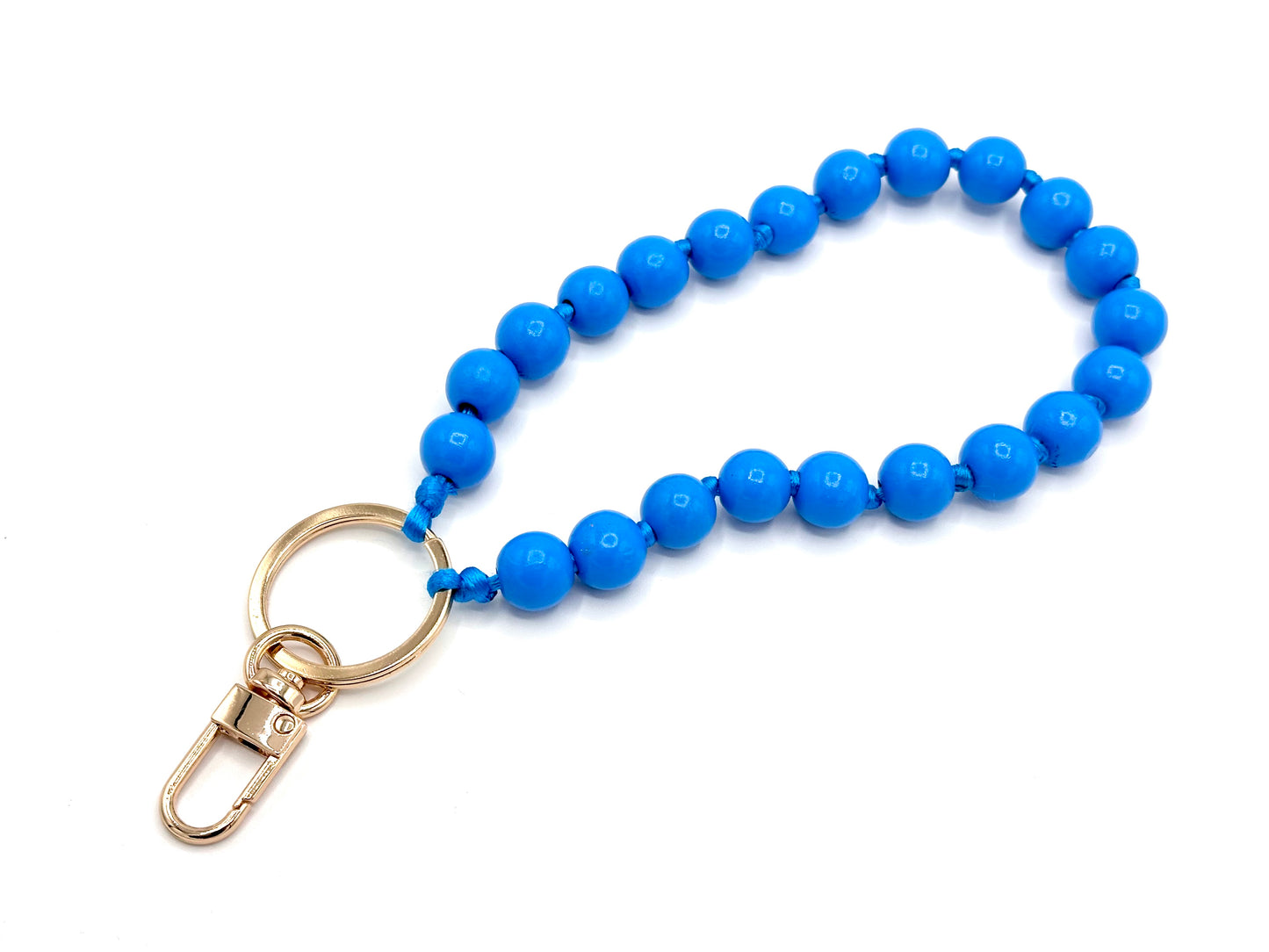 Schlüsselanhänger aus Holzperlen mit Karabiner Blau/Blau