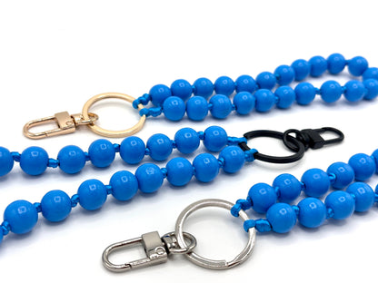 Schlüsselanhänger aus Holzperlen mit Karabiner Blau/Blau