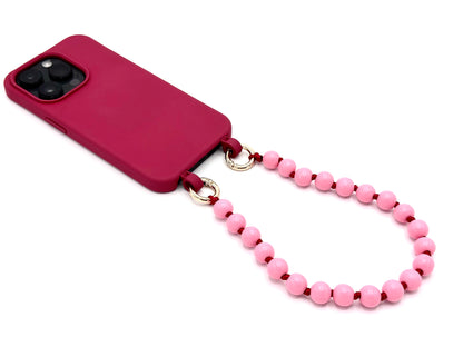 Handykette - Holzperlen kurz mit Karabinern Rosa/Rot
