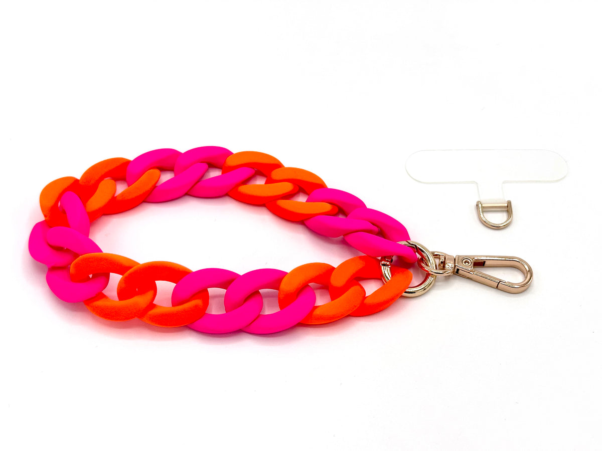 Universal Handykette Wristlet mit Karabiner "RUBBER EDITION" Neon Orange/Pink