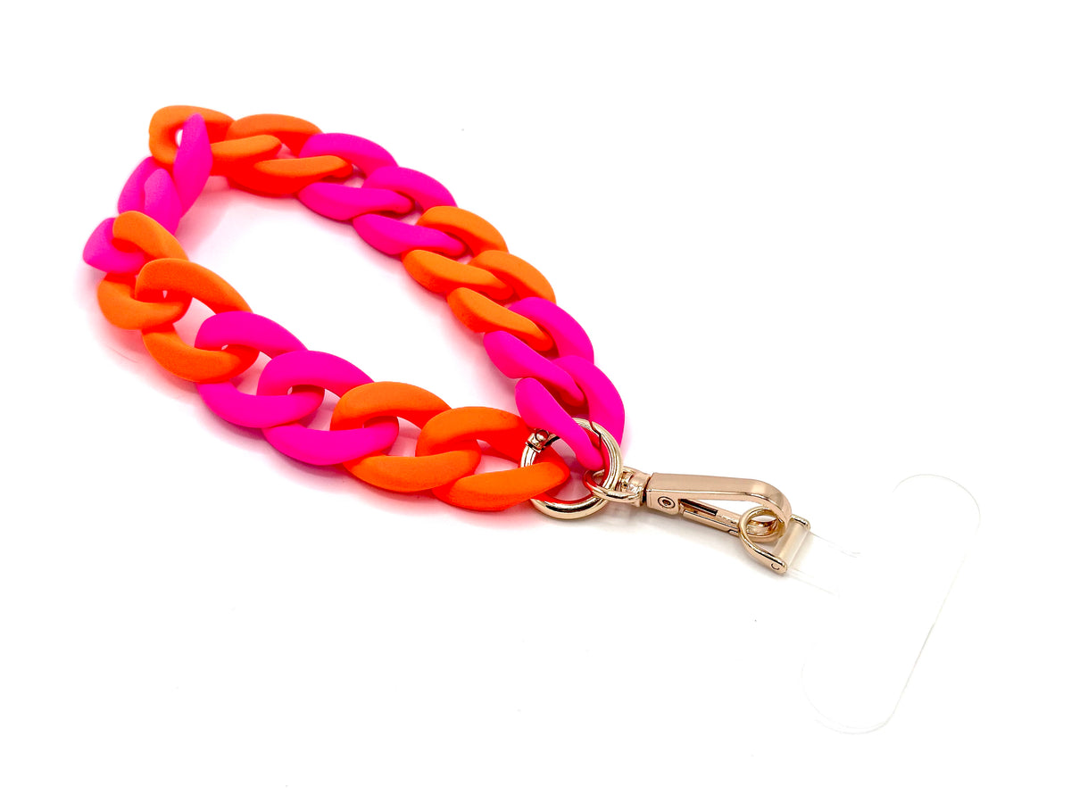 Universal Handykette Wristlet mit Karabiner "RUBBER EDITION" Neon Orange/Pink