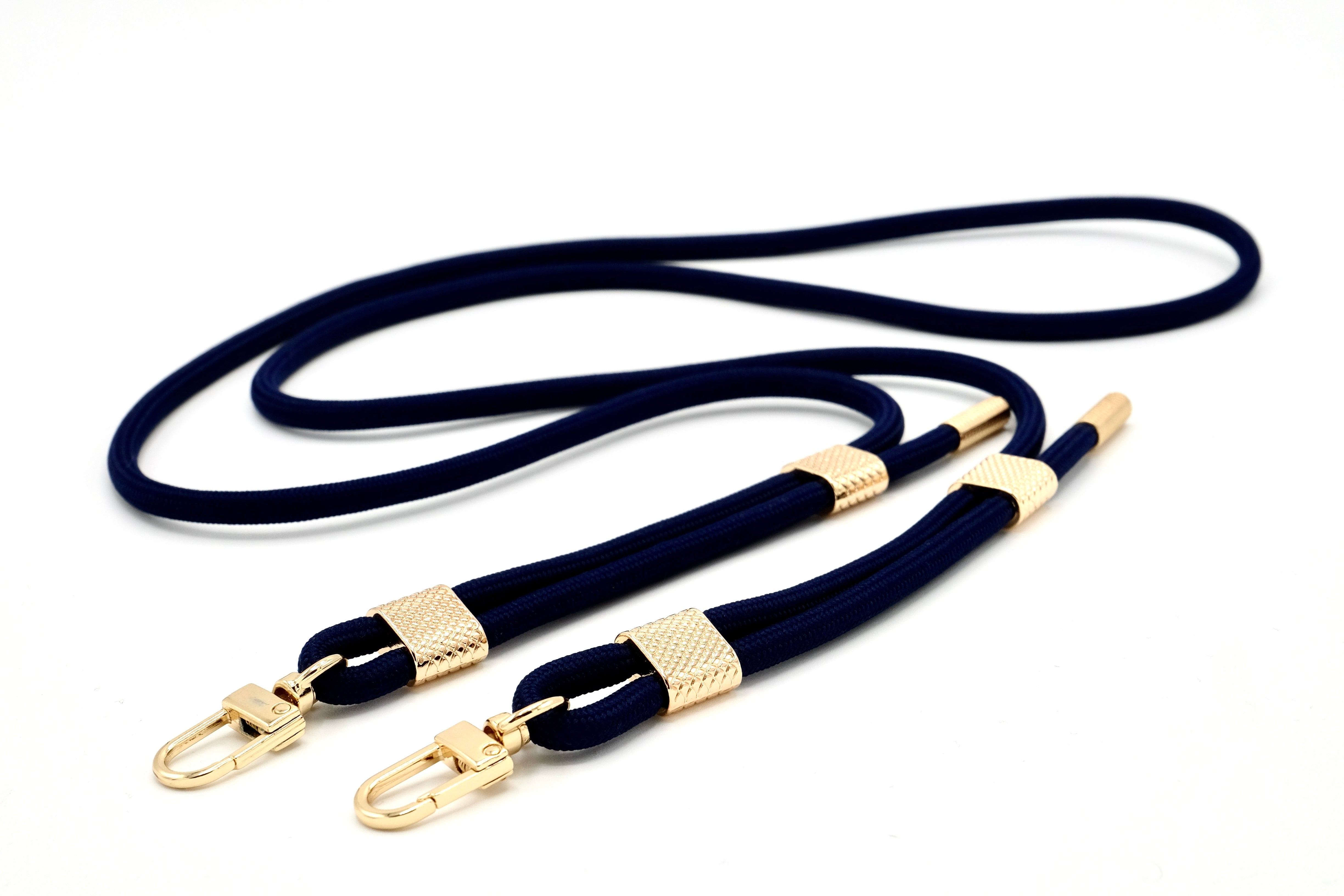Karabinerkordel Dunkelblau mit goldenen Karabinern