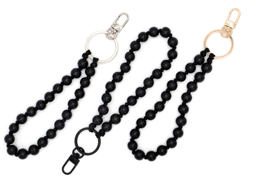 Schlüsselanhänger aus Holzperlen mit Karabiner All Black